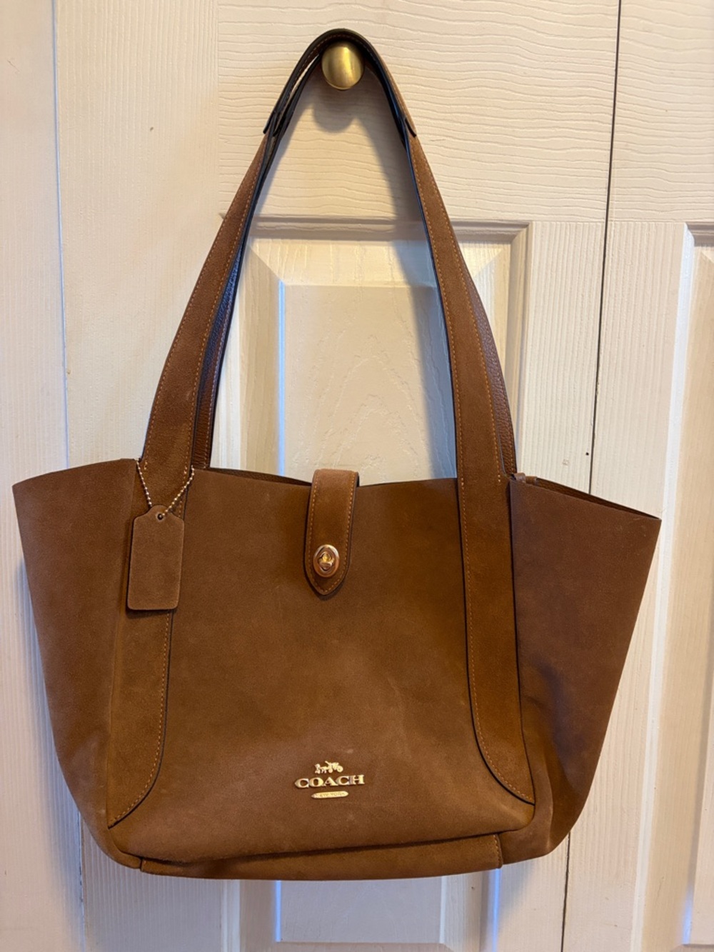 Coach Brown Suede Tote with Gold Logo